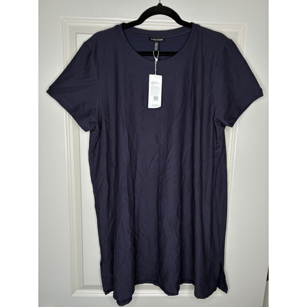 Eileen Fisher NWT Lightweight Washable Stretch Crepe Crewneck Long Tunic Top XL